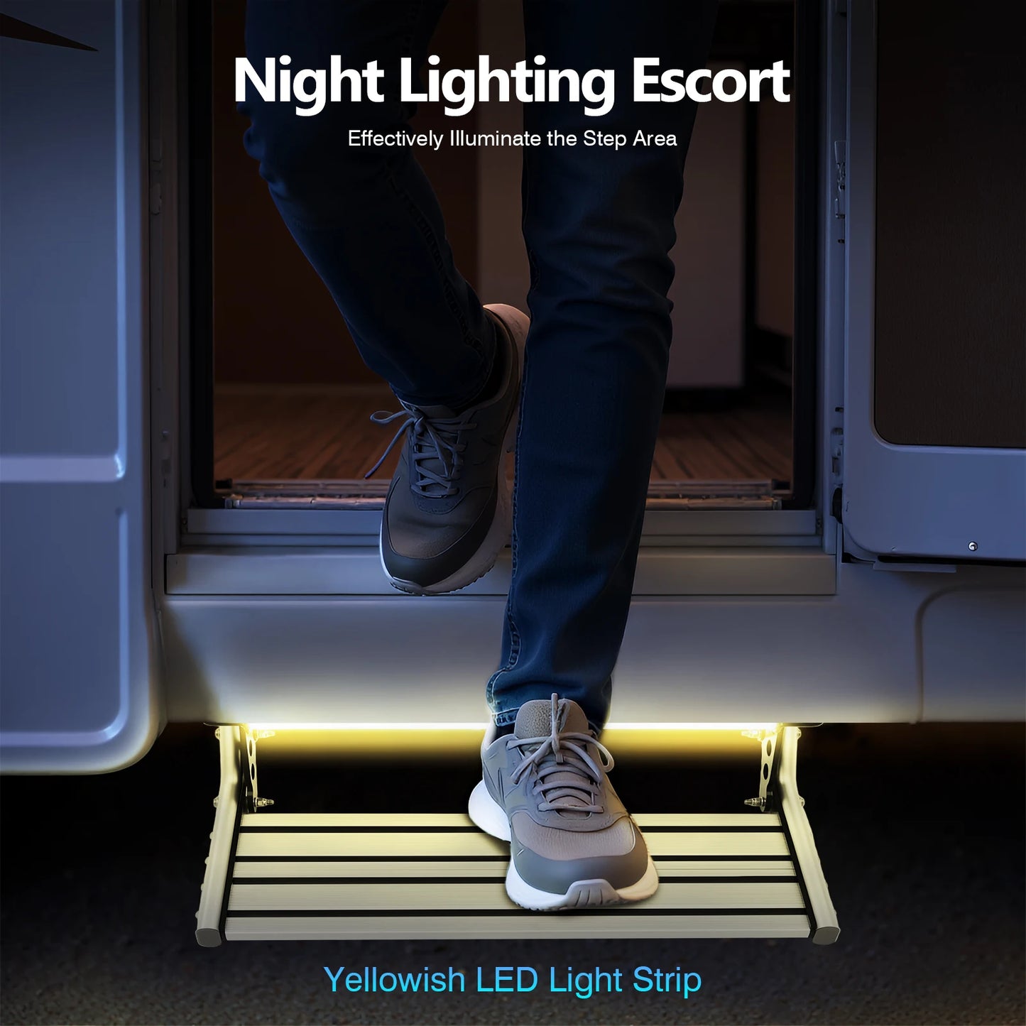 Bymaocar Folding RV Step With LED Light Aluminum Alloy 150kg