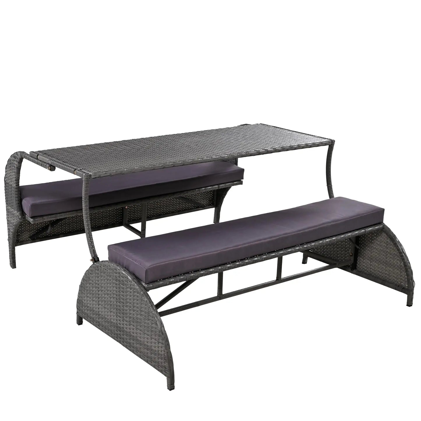 Outdoor Rattan Loveseat Convertible Picnic Bench With Table