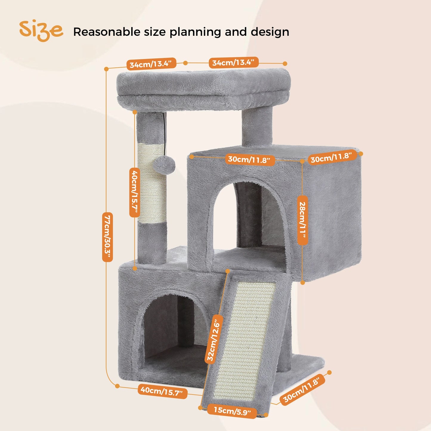 PEQULTI Cat Tree With Natural Sisal Scratching Post And Condo