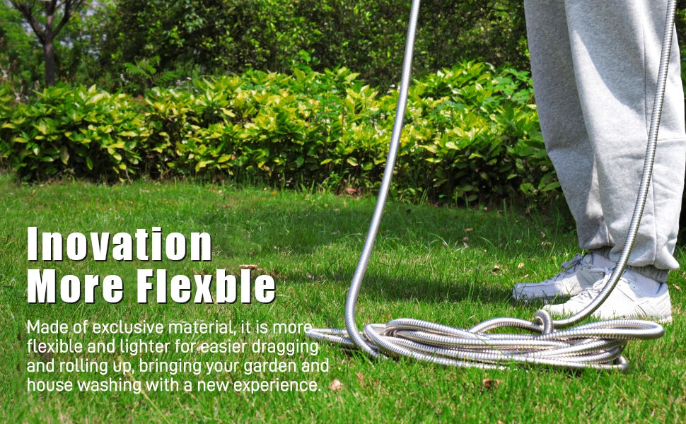 Stainless Steel Garden Hose With 10 Function Spray Nozzle