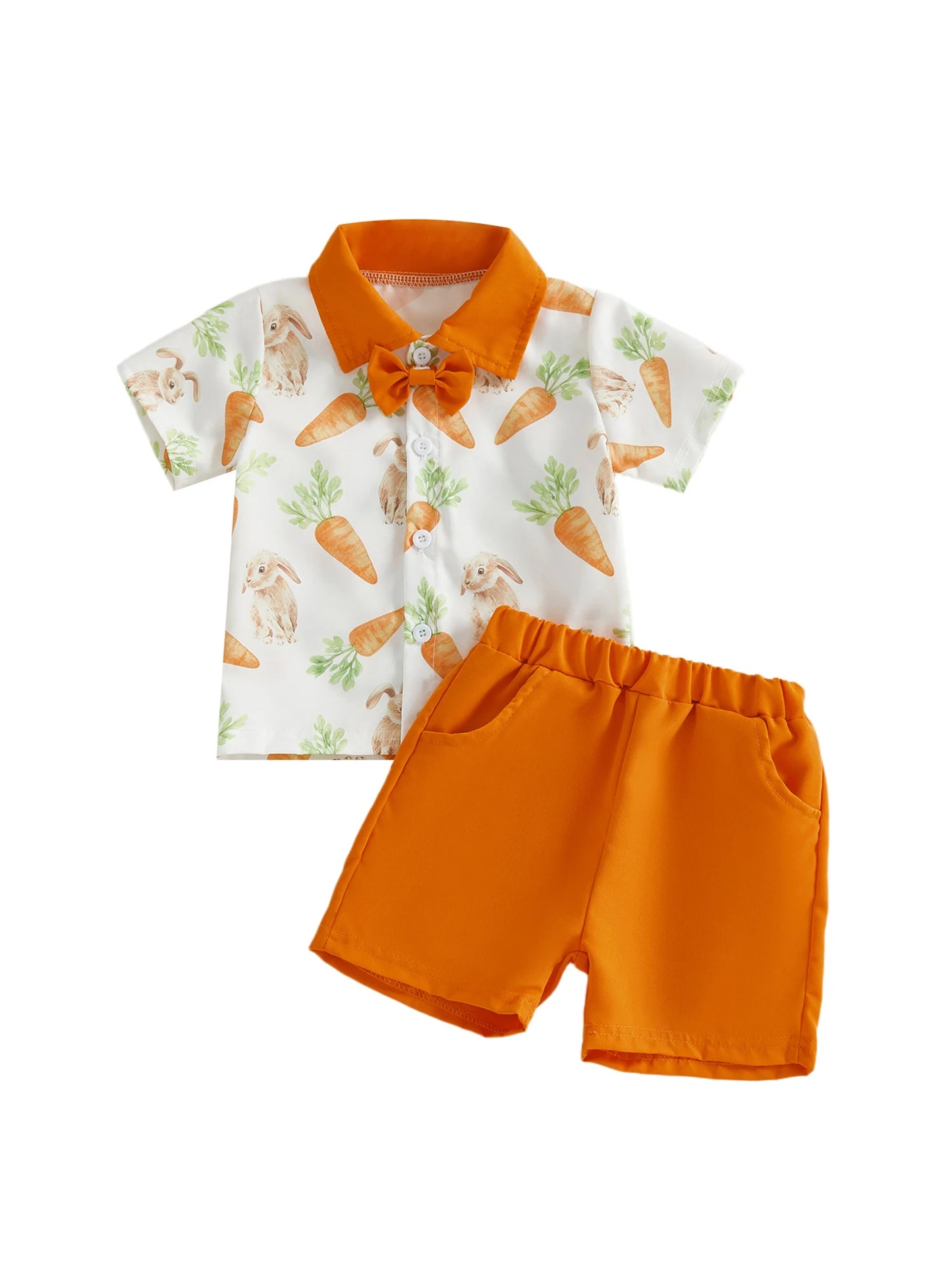Infant Easter Clothes Set With Bunny Carrot Design Short Sleeve Shirt And Shorts