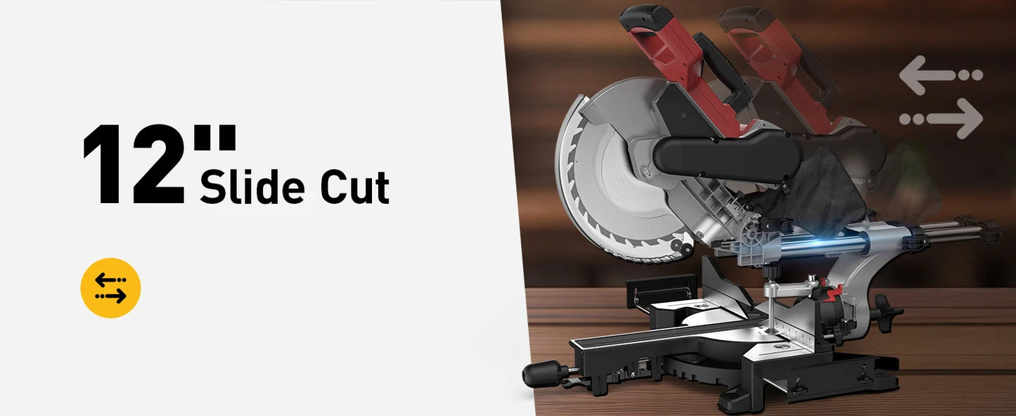 Marvtool JS-1207C3 Sliding Compound Miter Saw Dual-Bevel 0-45 Degrees