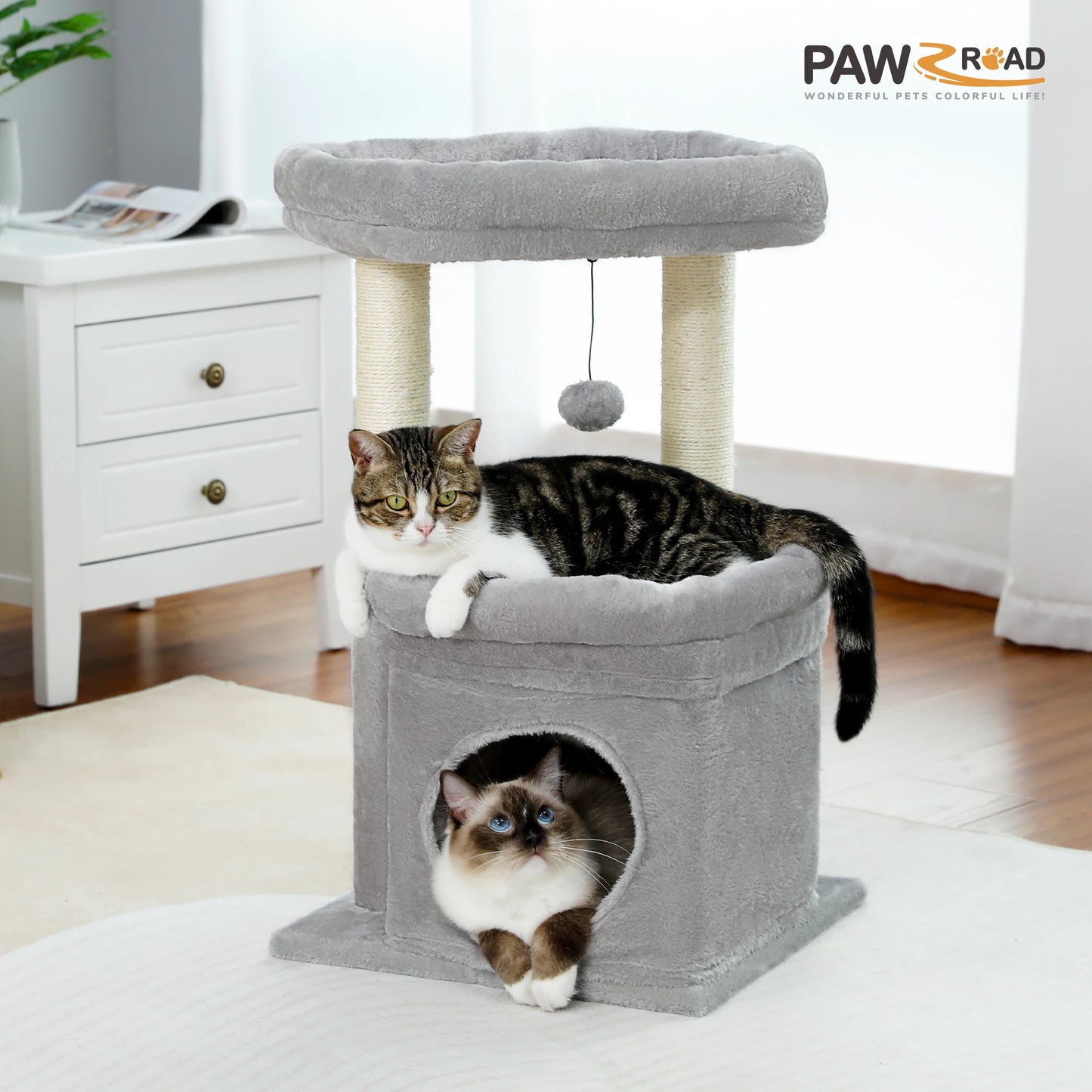 PEQULTI Cat Tree With Natural Sisal Scratching Post And Condo