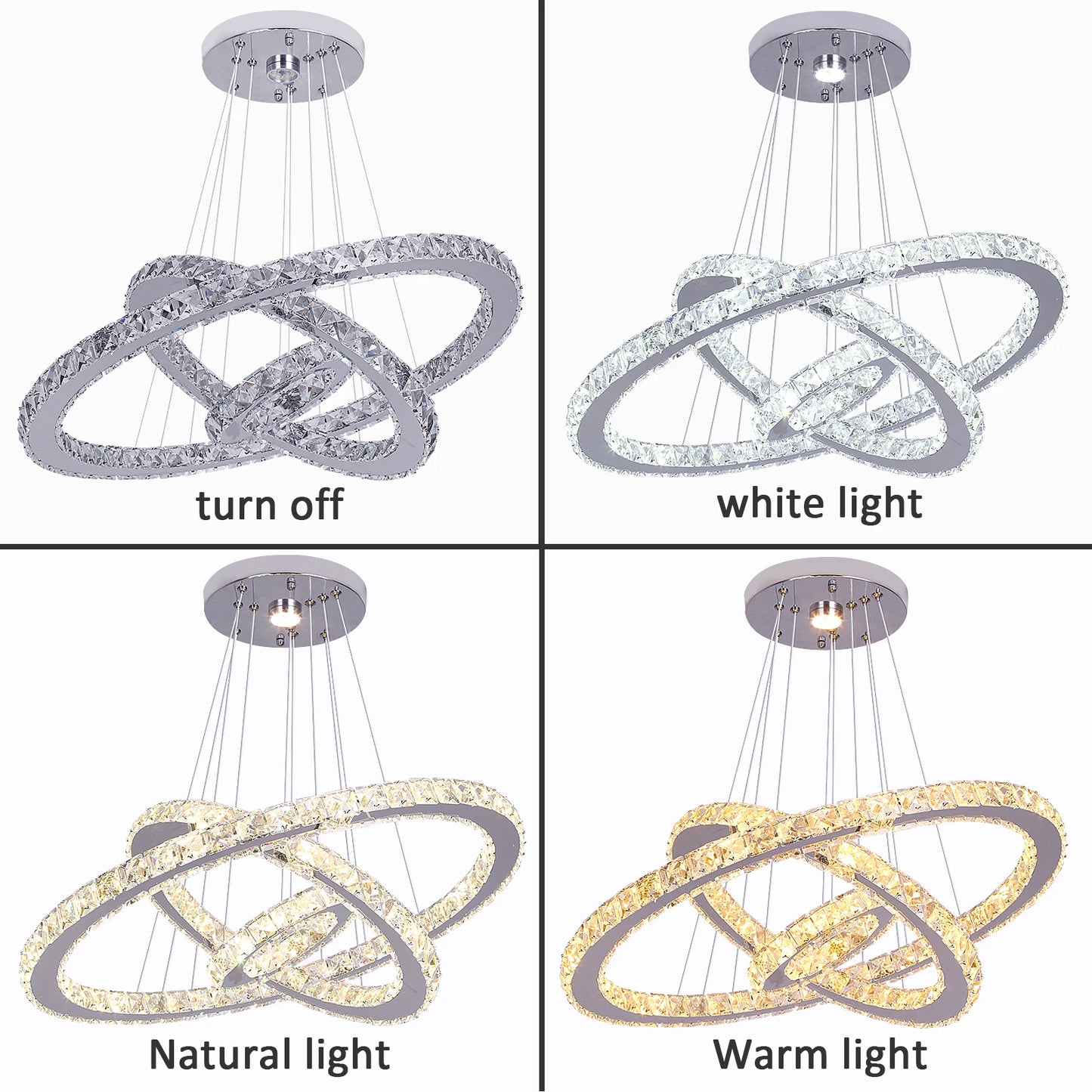 VETRULUS Crystal Ceiling Chandelier Three Ring Pendant Light