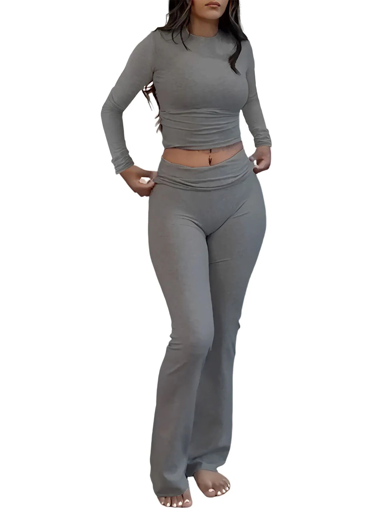 Women's Yoga Two Piece Set Long Sleeve Wide Leg Activewear Coordinated Set