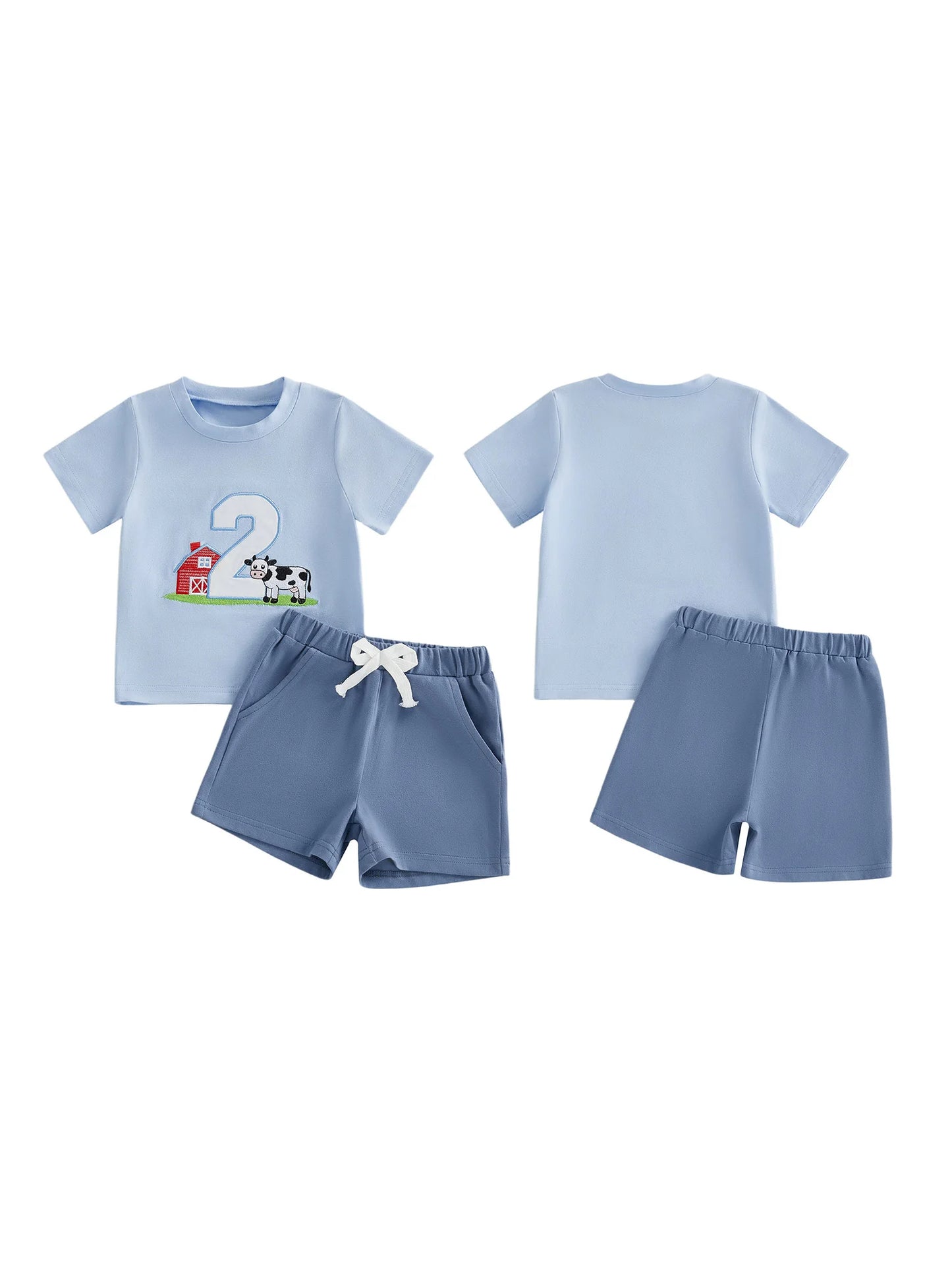 Cute Toddler Embroidered Number Horse Birthday Shirt And Pants Set