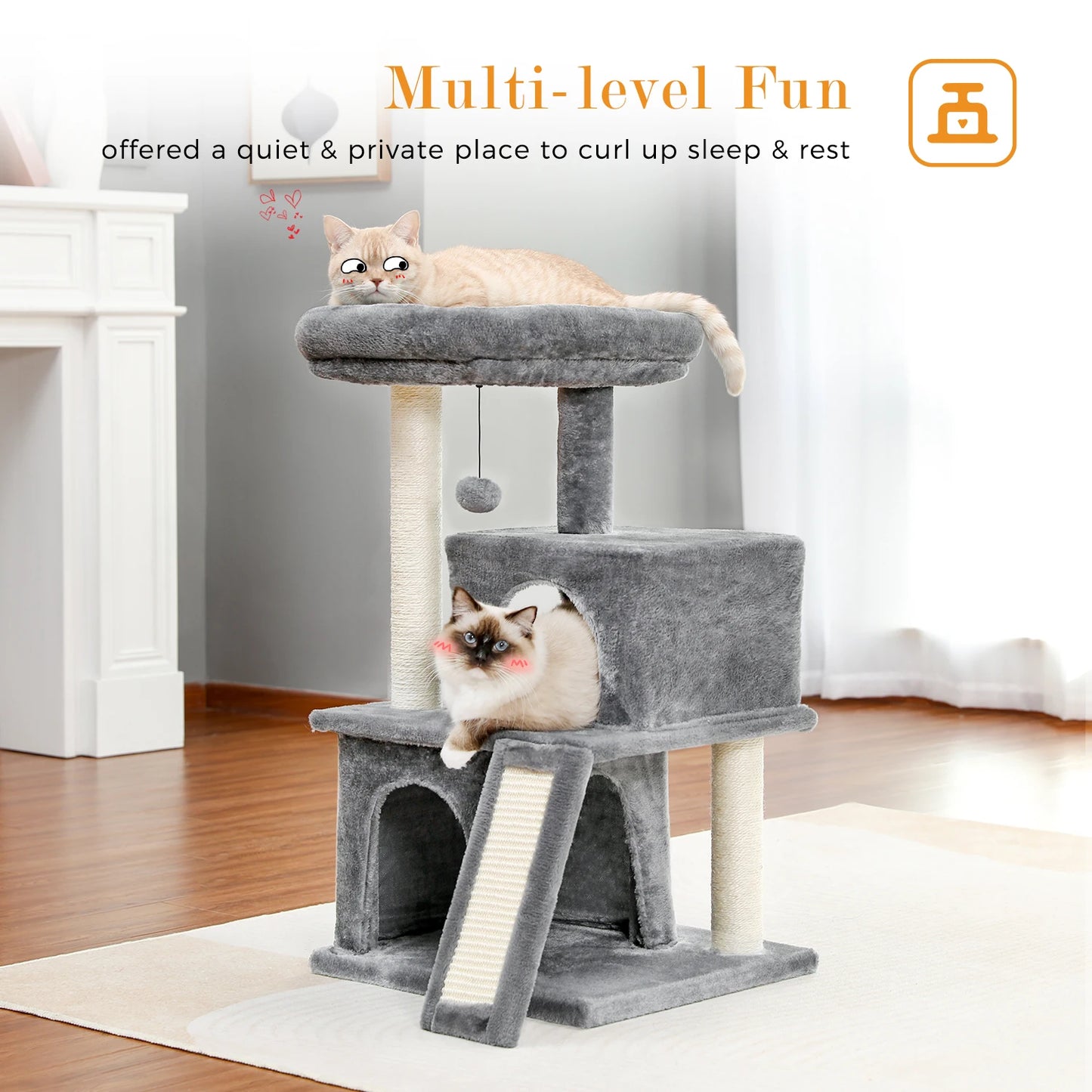 PEQULTI Cat Tree With Natural Sisal Scratching Post And Condo