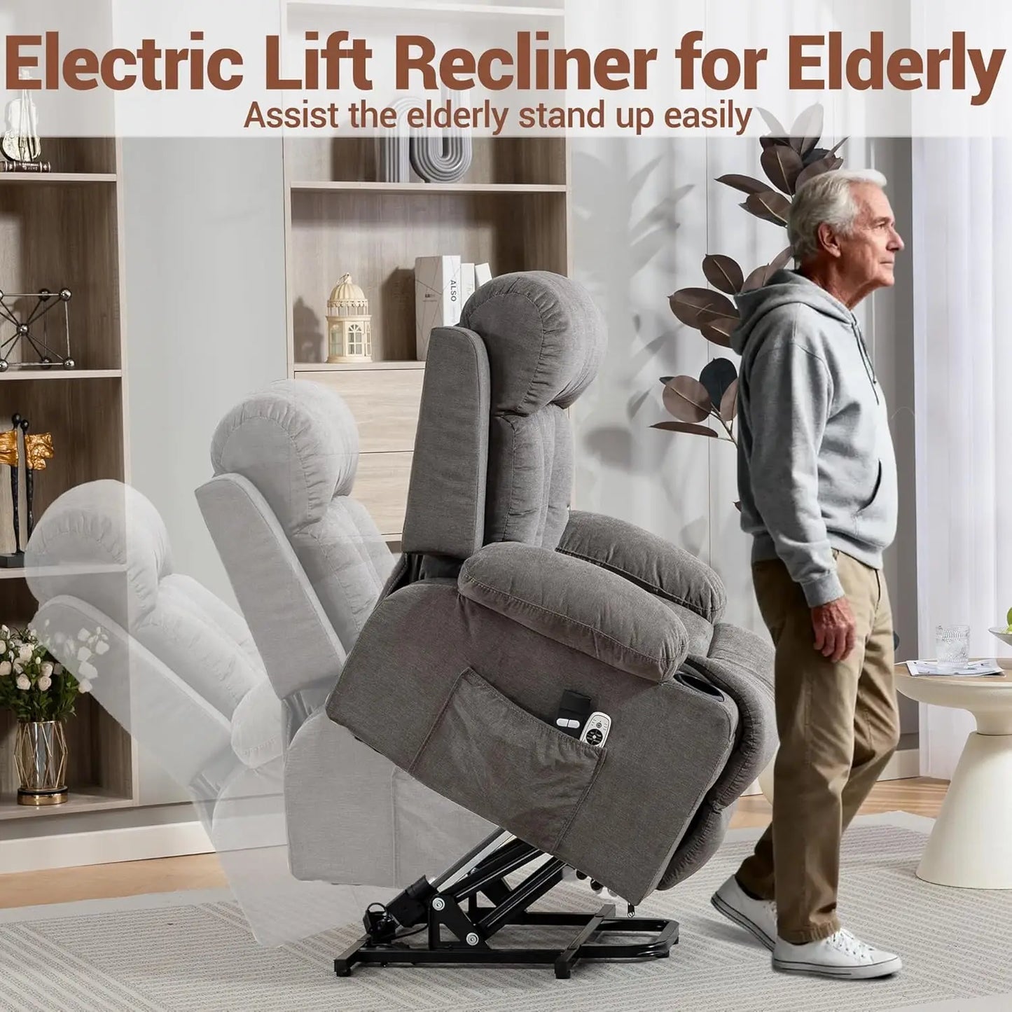 Power Lift Recliner Massage Chair For Elderly With Lumbar Heat