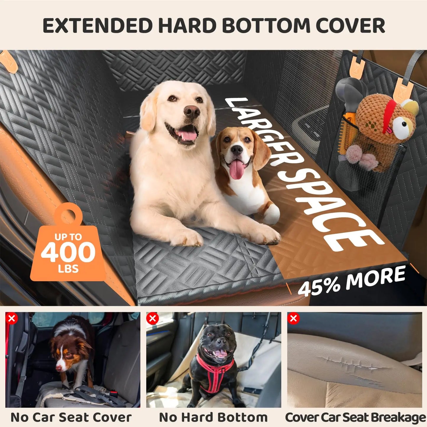 NONECN Dog Hammock Rear Seat Cover With Hard Bottom Extender