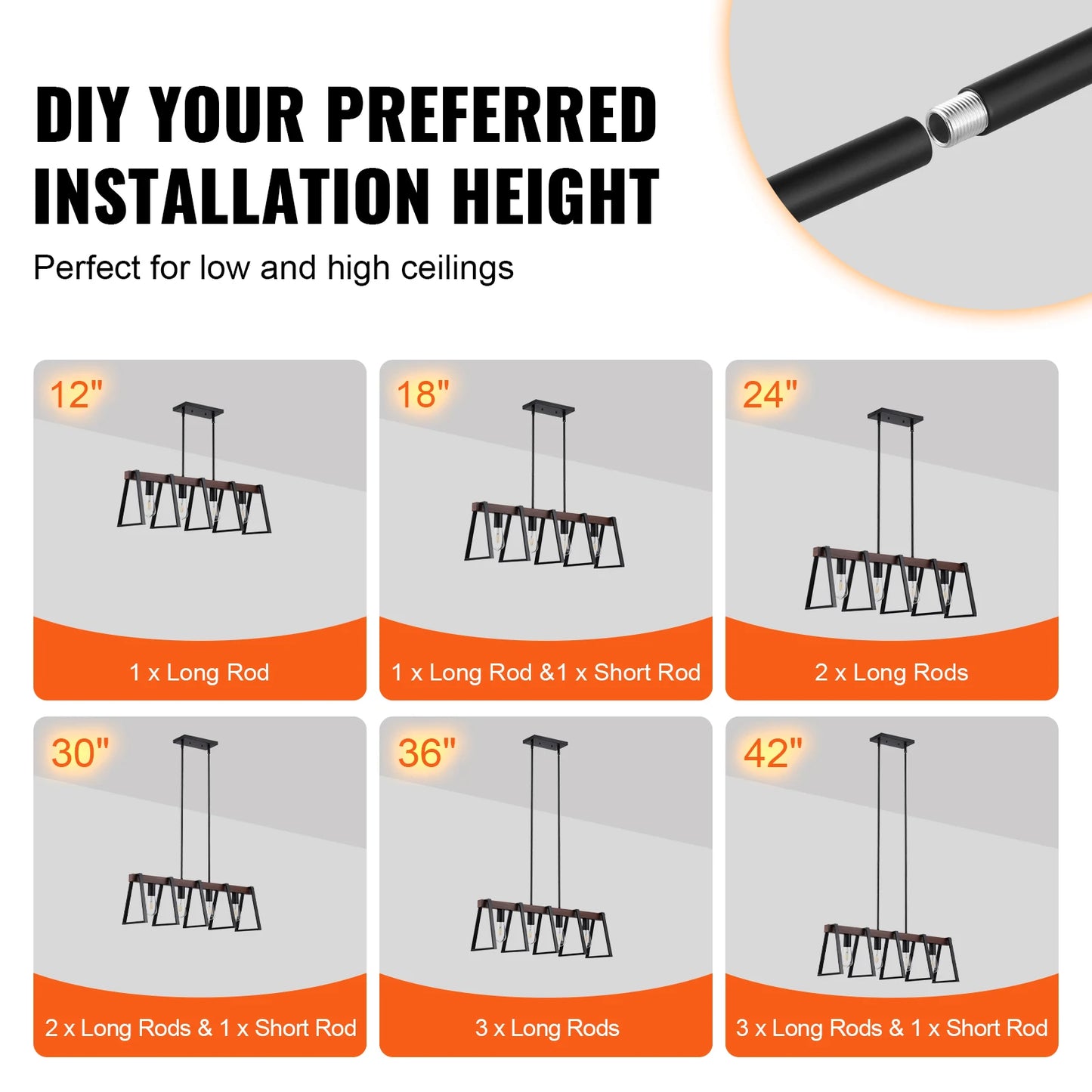 4 Light Kitchen Island Pendant Lights 60W Industrial Farmhouse Frame