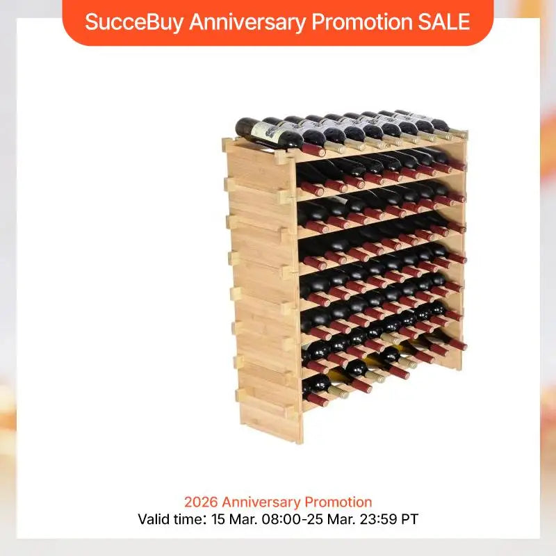 SucceBuy Bamboo 8 Tier Stackable Wine Rack Free Standing Storage