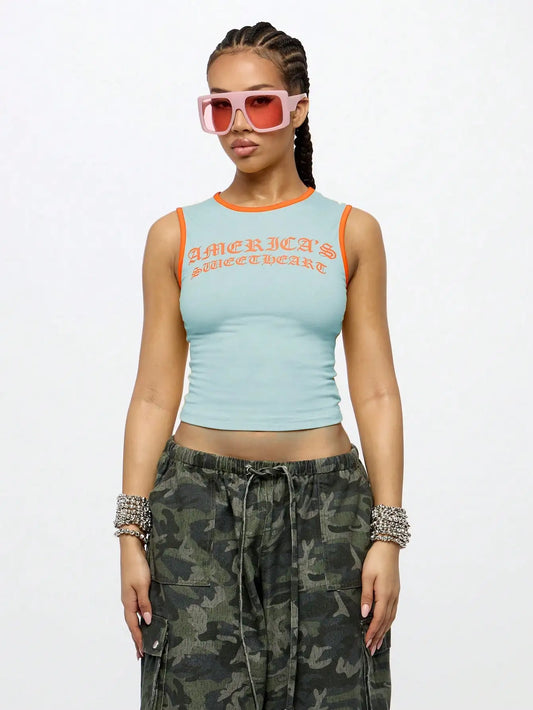 Americas Sweetheart Crop Tank Top Sleeveless Retro Varsity Style