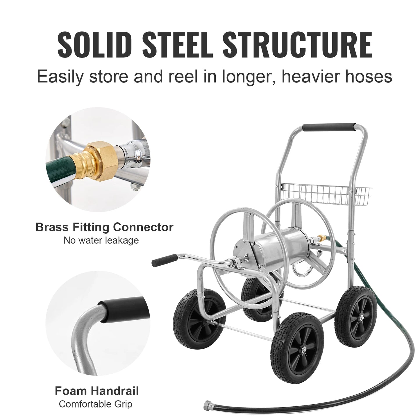 SucceBuy Hose Reel Cart Heavy Duty Garden With Basket