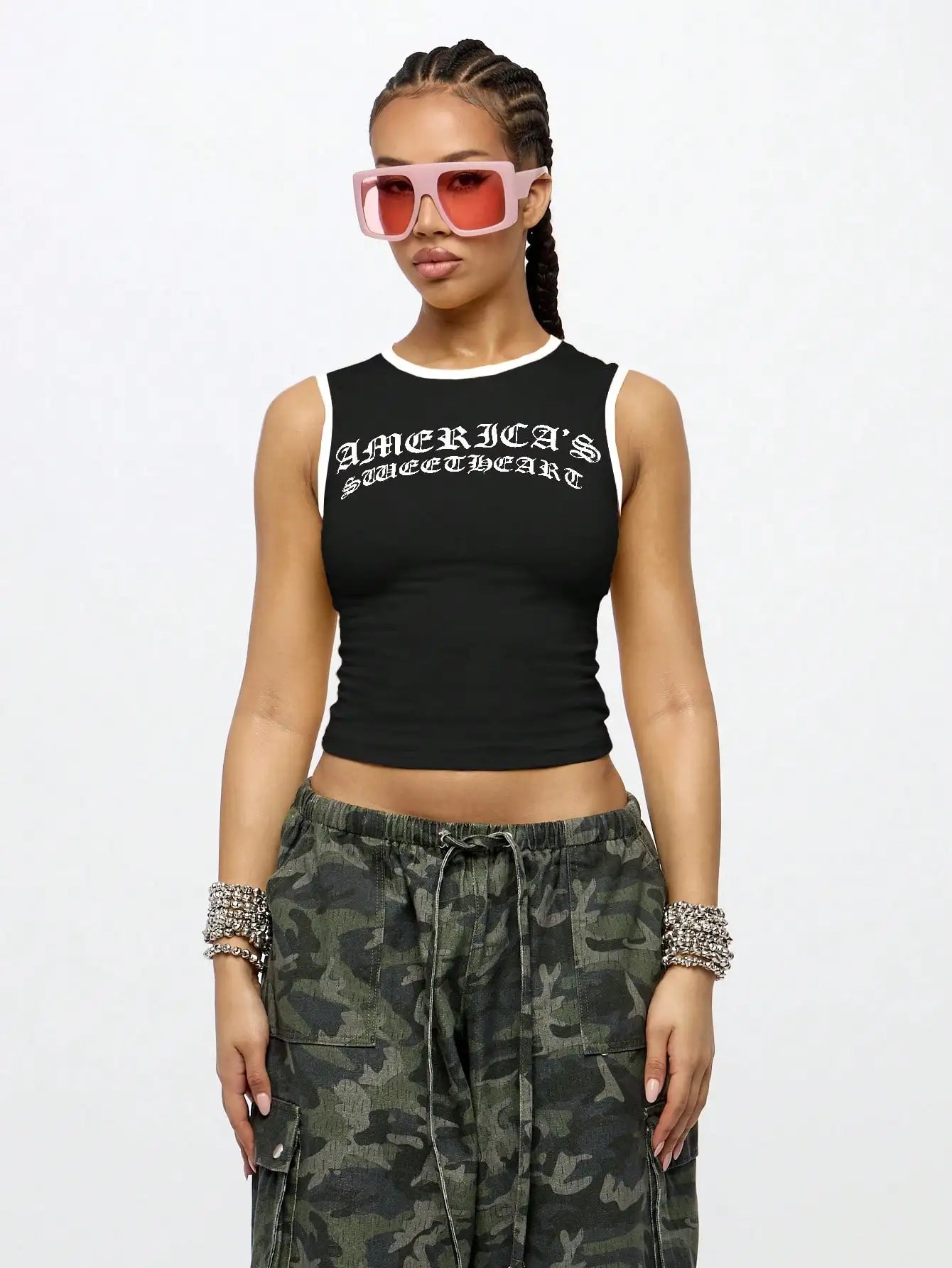 Americas Sweetheart Crop Tank Top Sleeveless Retro Varsity Style