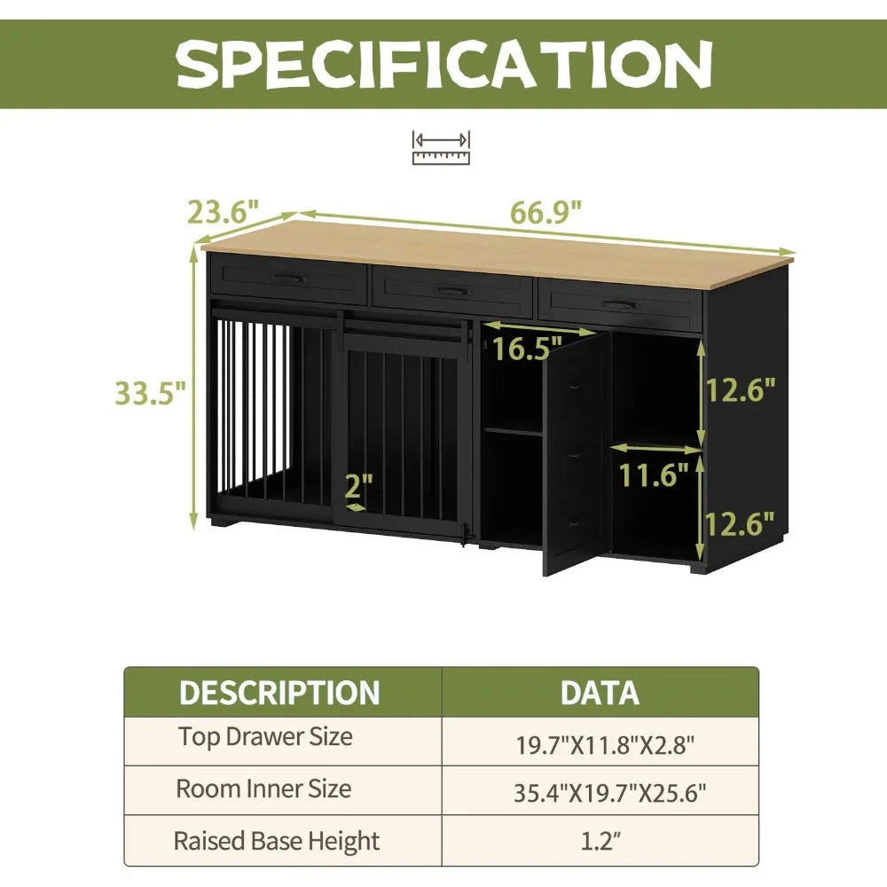 Wooden Heavy Duty Dog Crate Table With Storage Shelves