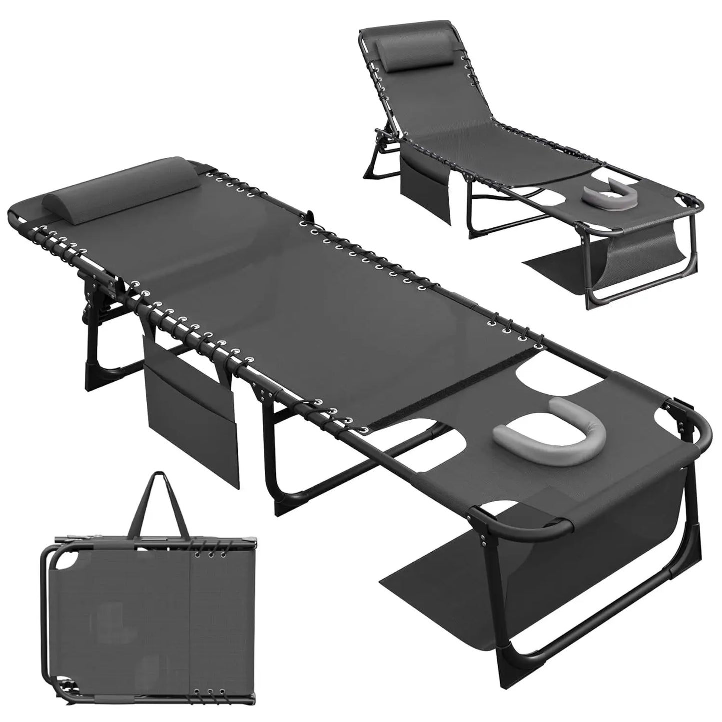 Beach Lounge Chair Outdoor Heavy Duty Folding Sun Tanning Chair