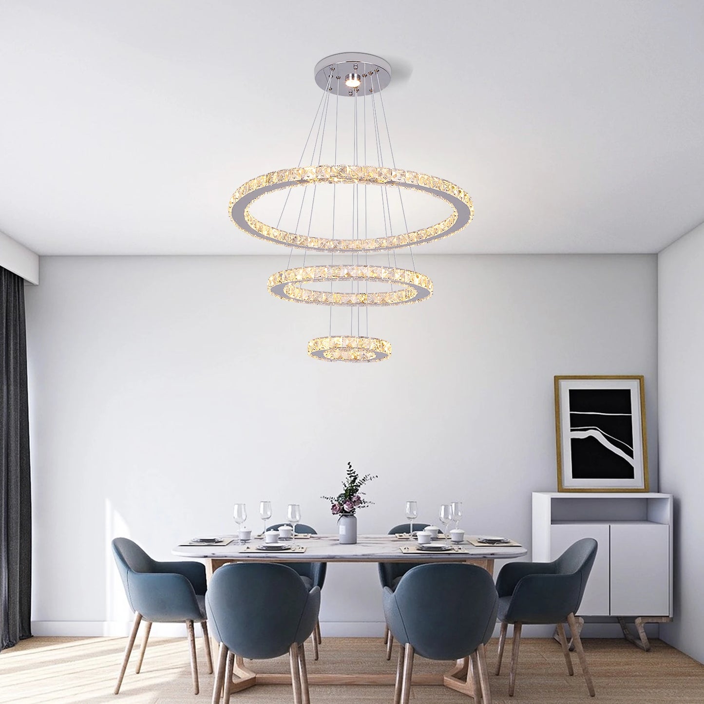 VETRULUS Crystal Ceiling Chandelier Three Ring Pendant Light