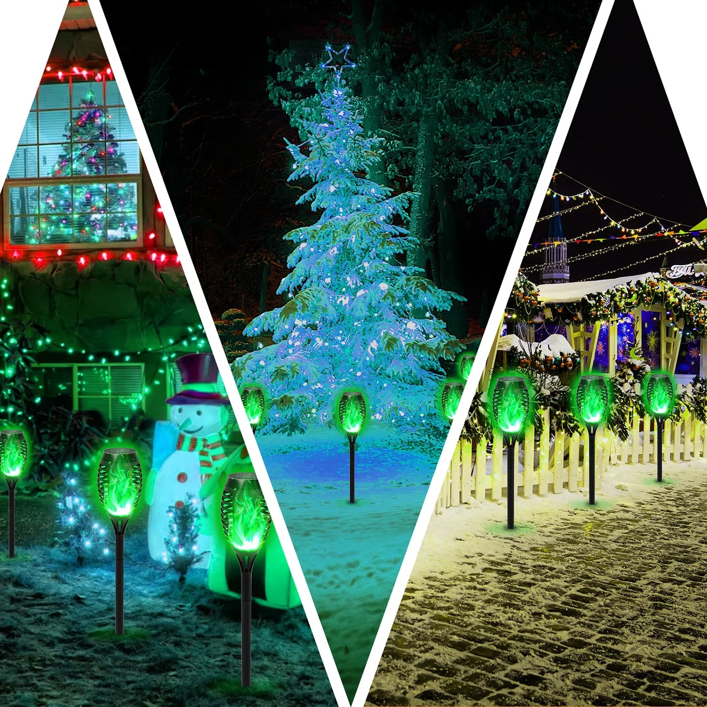 Solar Flame Torch Lights LED Flickering Outdoor Lawn Path Decoration