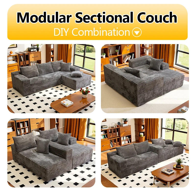 Corduroy L Shaped Sofa Bed With Deep Seat Comfort Durable