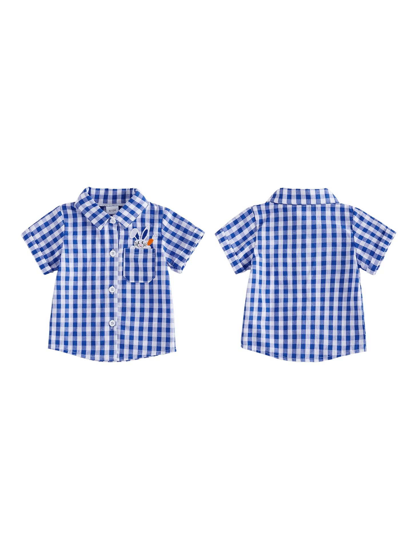 Toddler Easter Outfit Set With Bunny Embroidered Shirt And Plaid Shorts