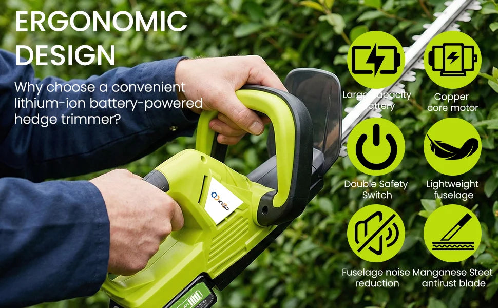 Brushless Electric Hedge Trimmer With Safety Lock Includes Batteries Blade Guard