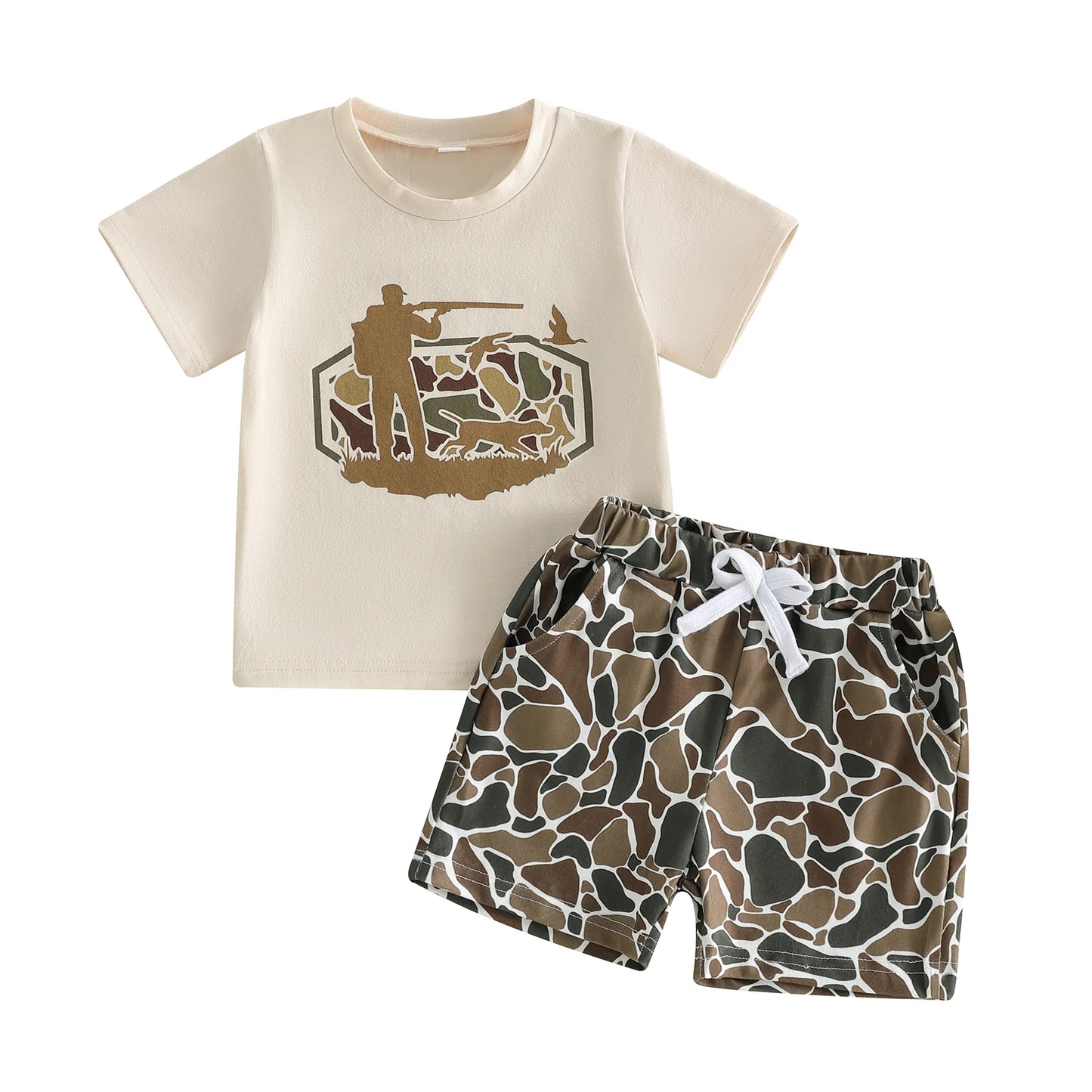 Baby Summer Outfit Set Short Sleeve Tee and Camo Shorts