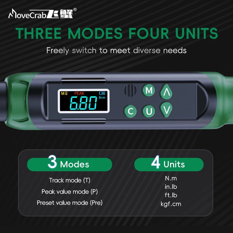 MoveCrab Digital Torque Wrench With Interchangeable Heads 6.8-135 Nm