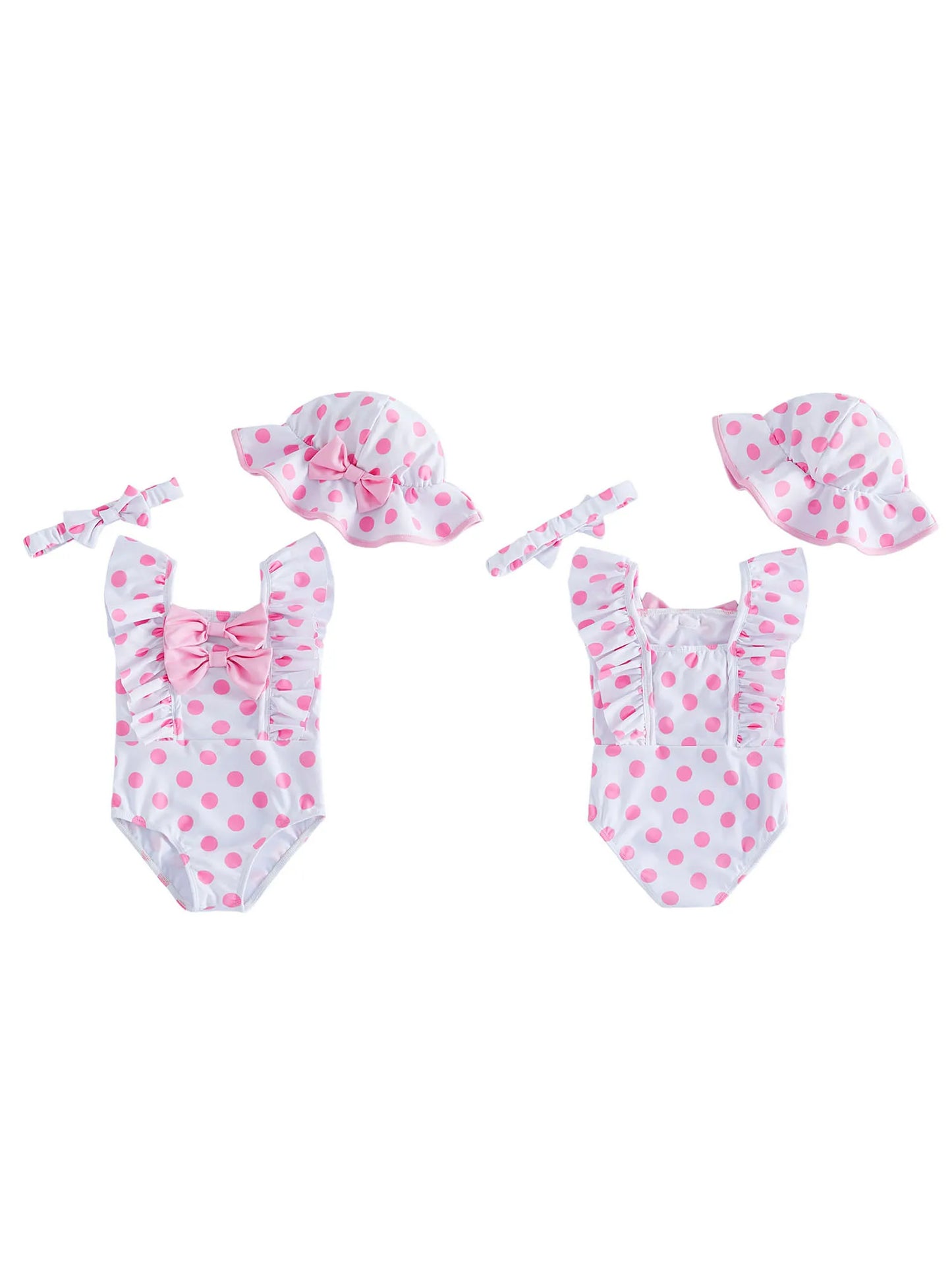 Baby Girls Ruffle Trim Swimsuit With Floral Print Beach Set