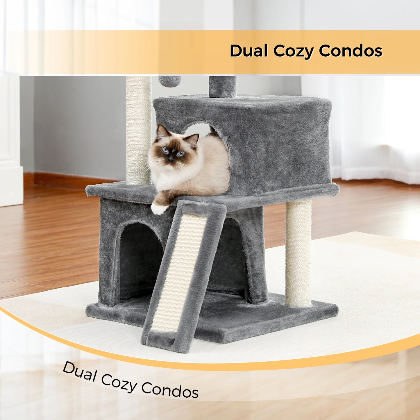 PEQULTI Cat Tree With Natural Sisal Scratching Post And Condo