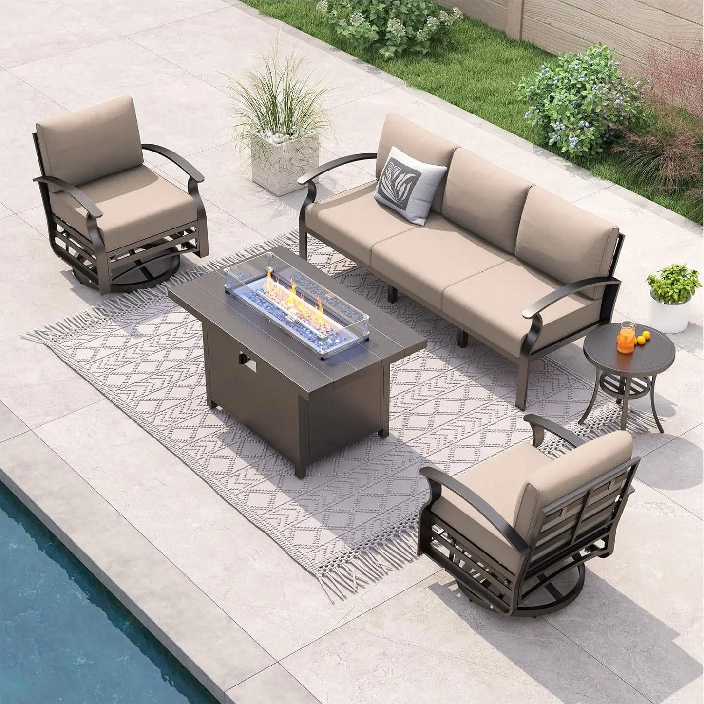 XIAOLANG Aluminum Patio Sectional Set With Fire Pit Table