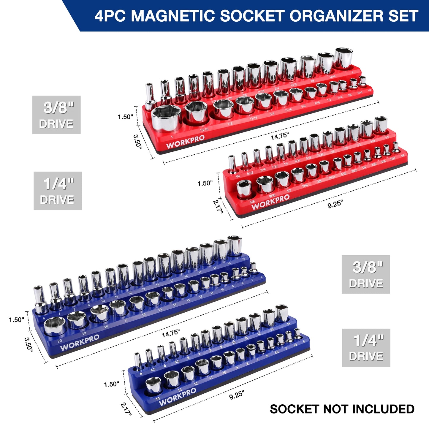Magnetic Socket Organizer Set Large Capacity Metric And SAE