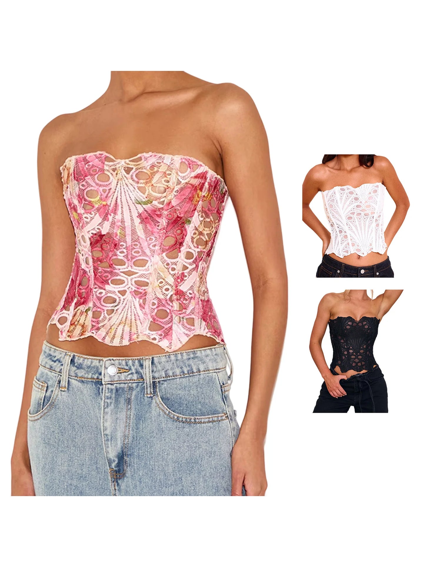 Hirigin Women Cotton Bodysuit Solid Backless Lace Up Bandeau
