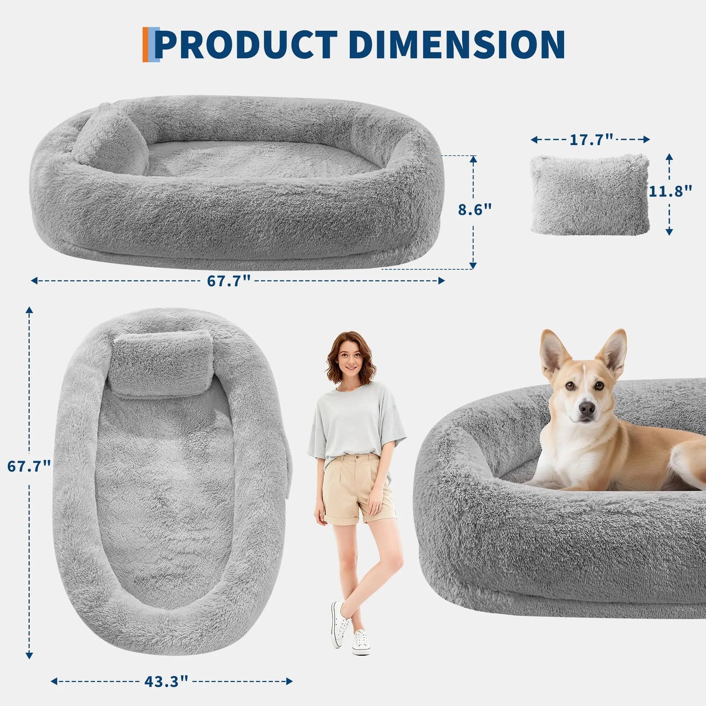 HiMISSCN Human Dog Bed Memory Foam Orthopedic Faux Fur Pillow