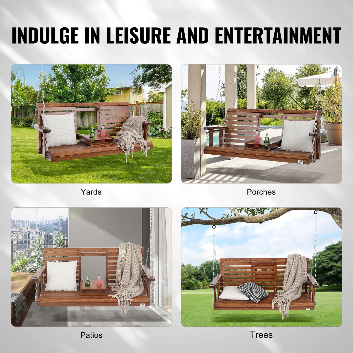 SucceBuy Wooden Porch Swing Patio Bench With 880 Lbs Capacity