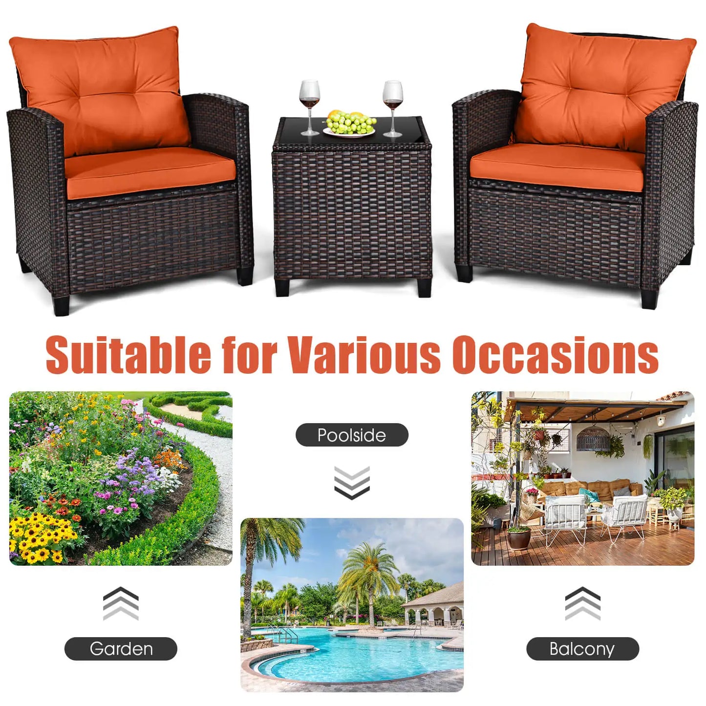 HOMASIS Patio Rattan Furniture Set Cushioned Conversation Set