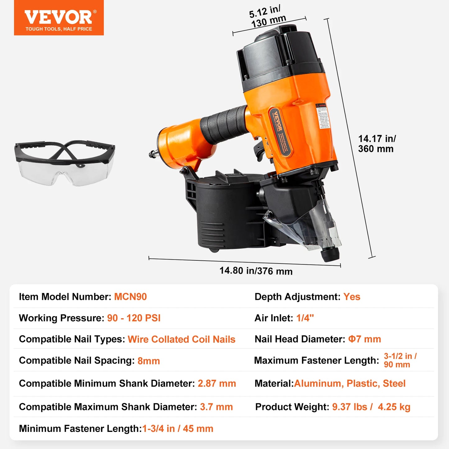 VEVOR Siding Nailer Coil CN65 CN55 CN70 CN83 CN90 Pneumatic