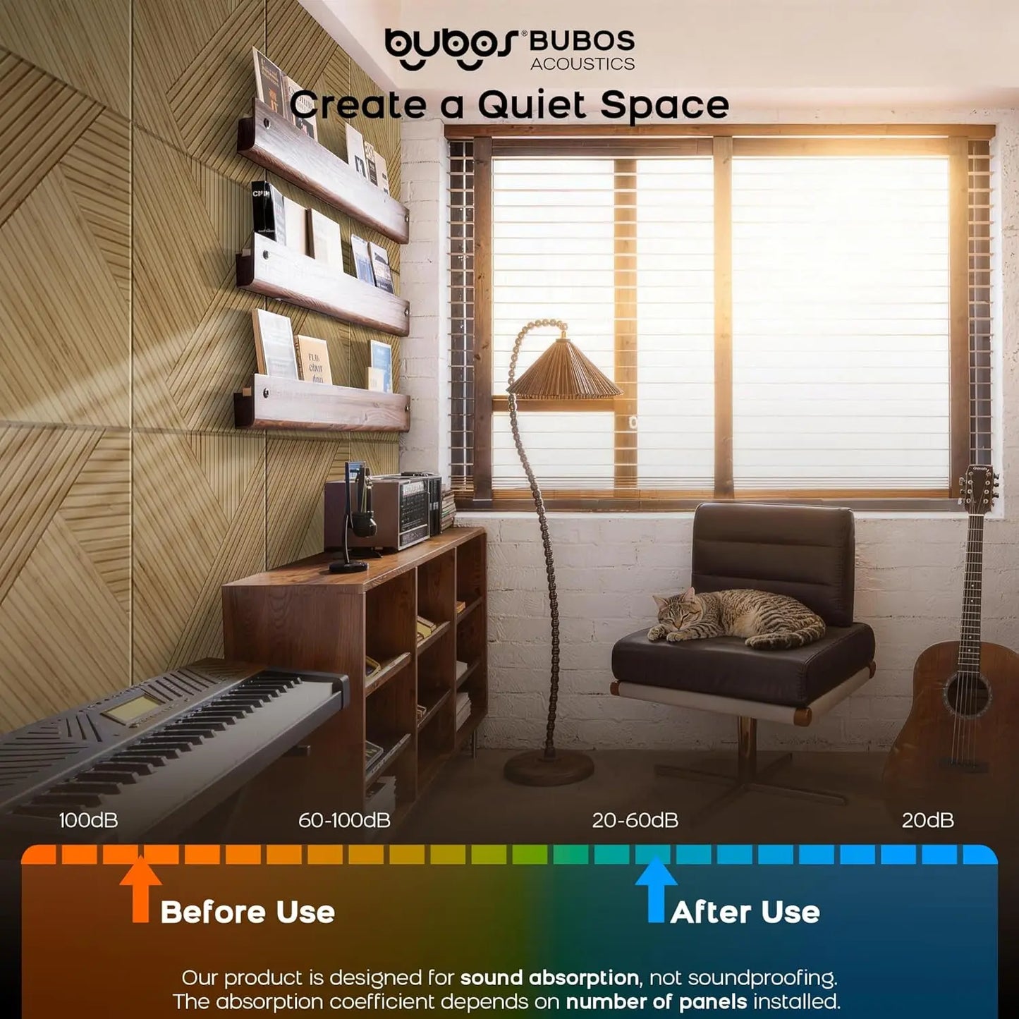 Wood Pattern Acoustic Panels 6 Pack Self Adhesive Soundproof Tiles