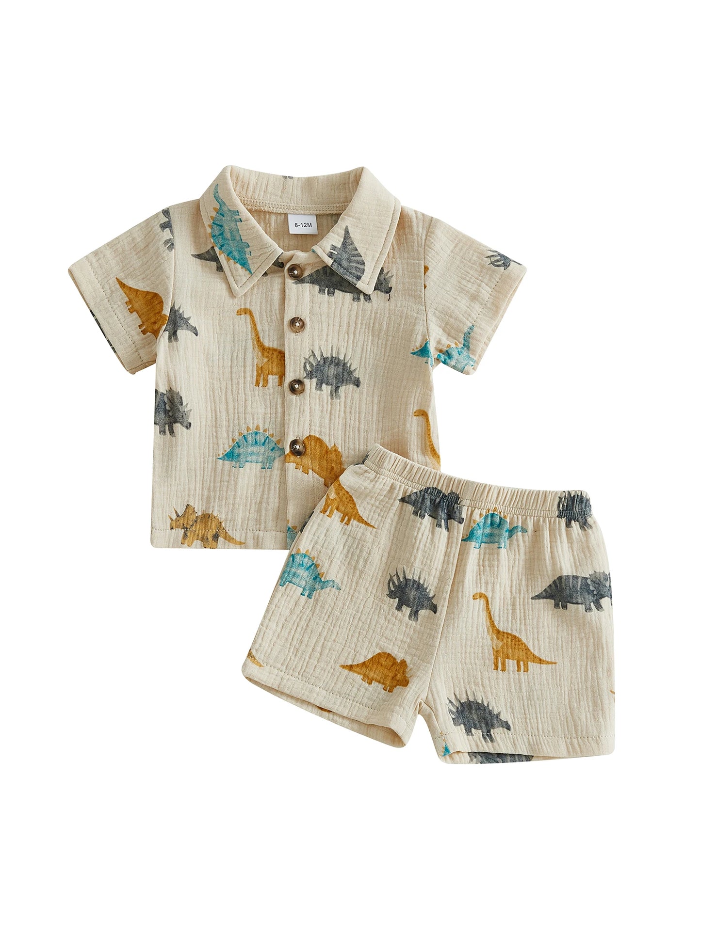 Dino Themed Children Shirt Shorts 2 Piece Summer Set