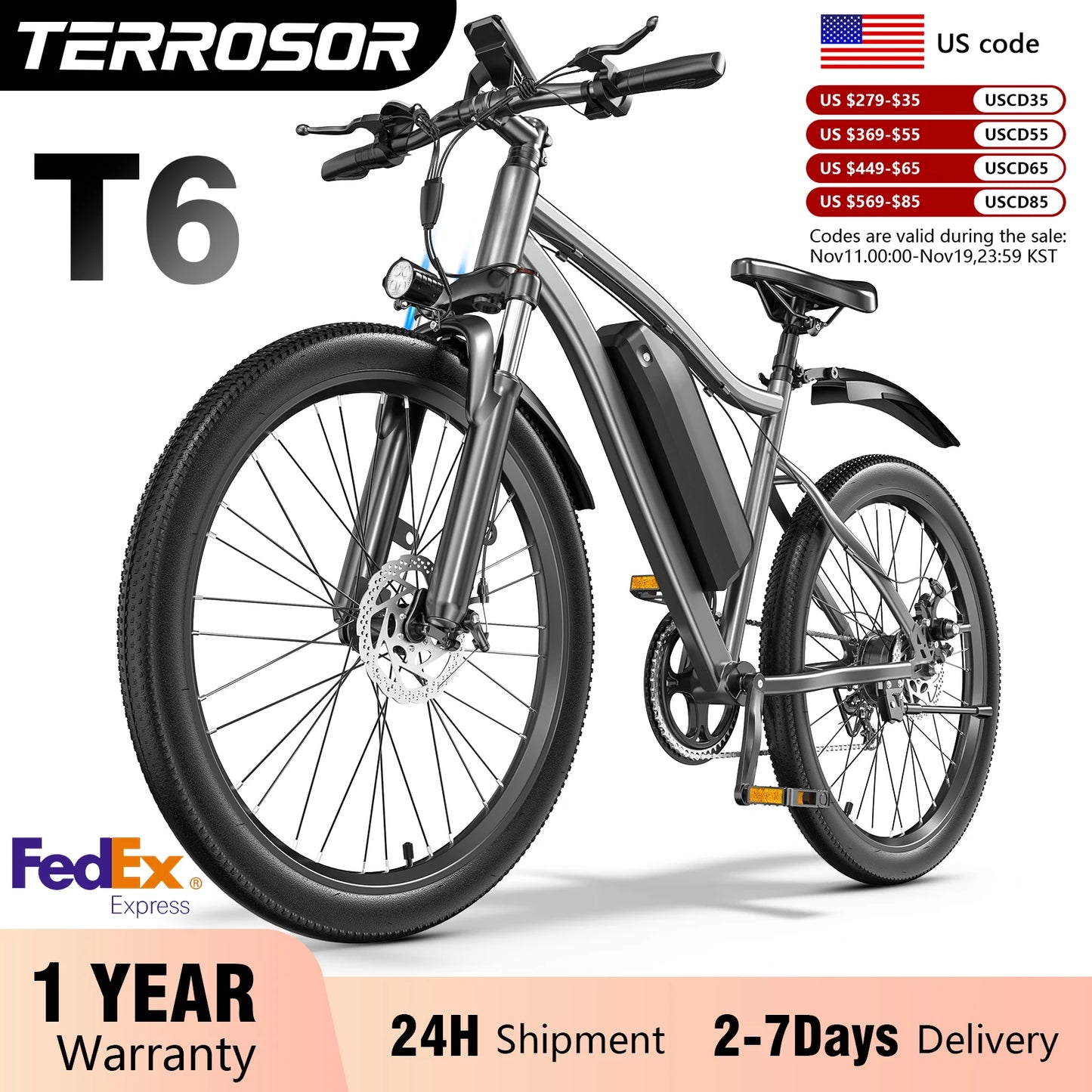 Terrosor Electric Mountain Bike Fat Tire 350W Peak 19.9Mph