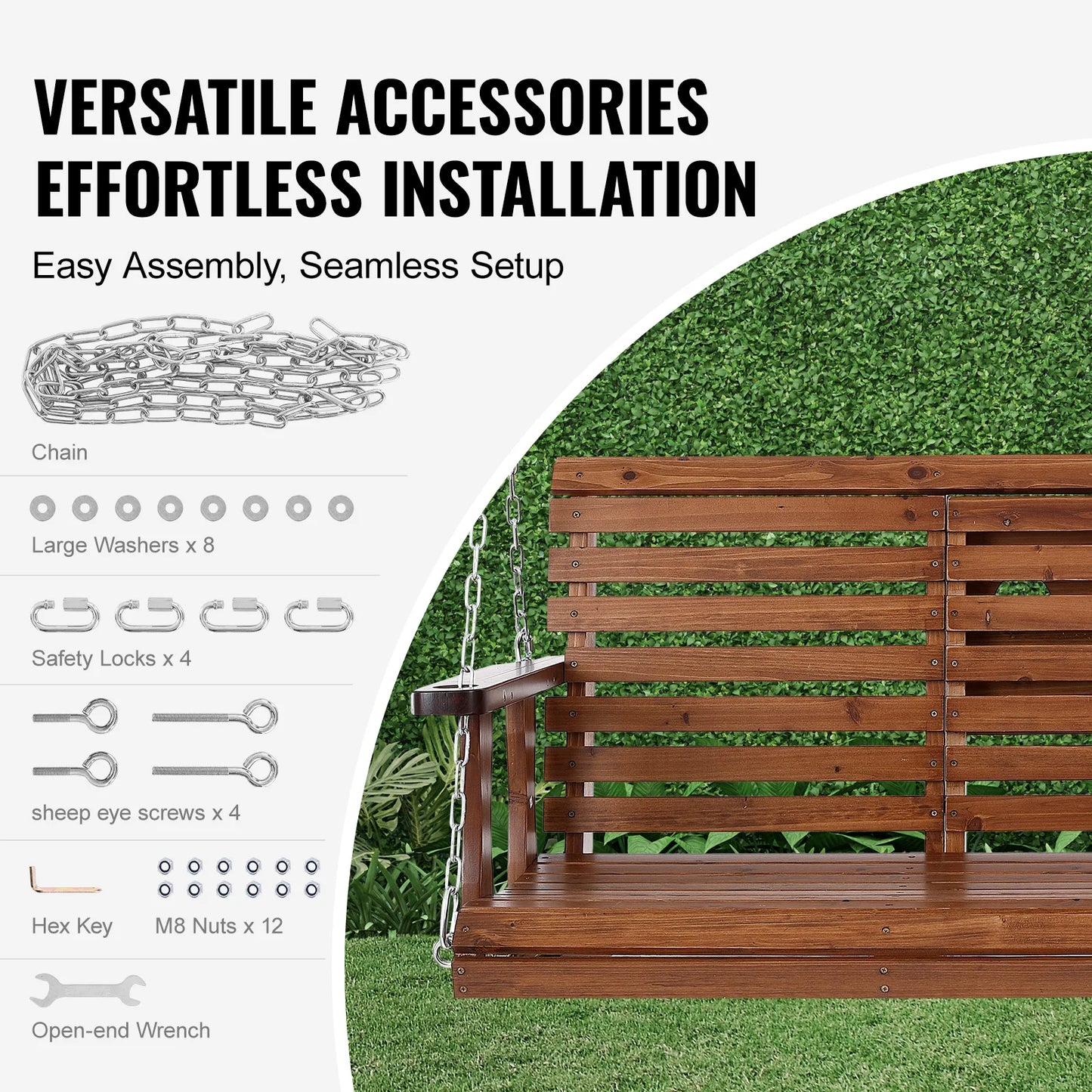 SucceBuy Wooden Porch Swing Patio Bench With 880 Lbs Capacity
