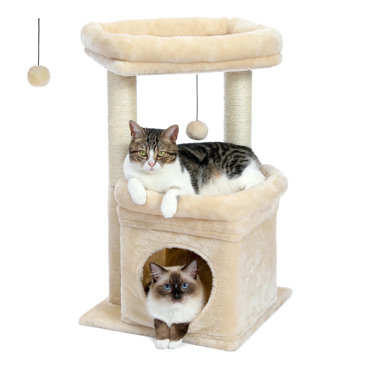 PEQULTI Cat Tree With Natural Sisal Scratching Post And Condo
