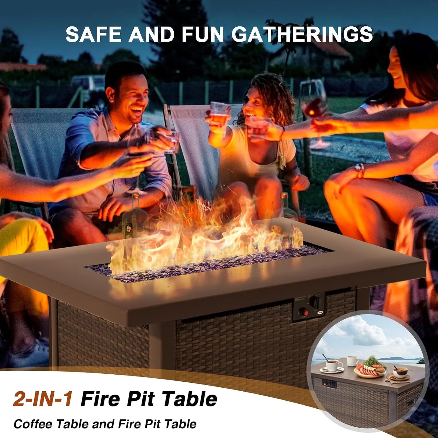 XIAOLANG 7-Piece Outdoor Patio Sectional Sofa Set With Firepit Table