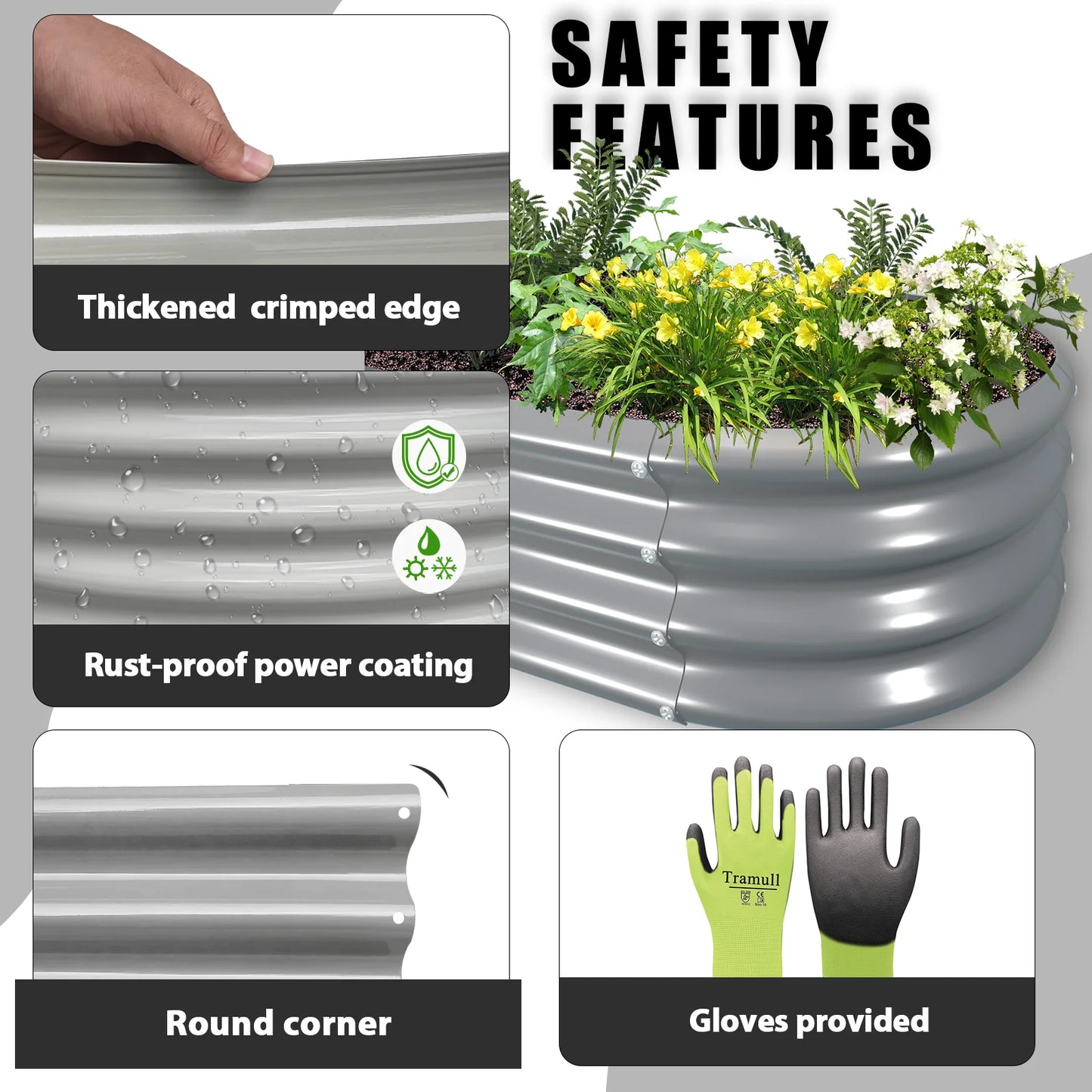Tramull Galvanized Raised Garden Bed Outdoor Planter Box for Vegetables