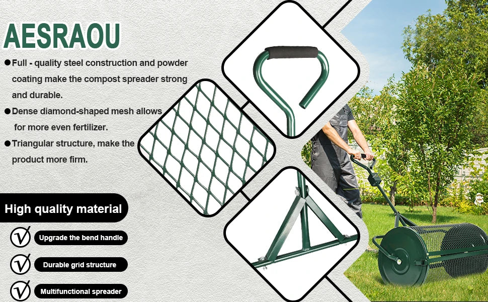 Compost T Shape Handle Metal Mesh Spreader For Lawns Garden
