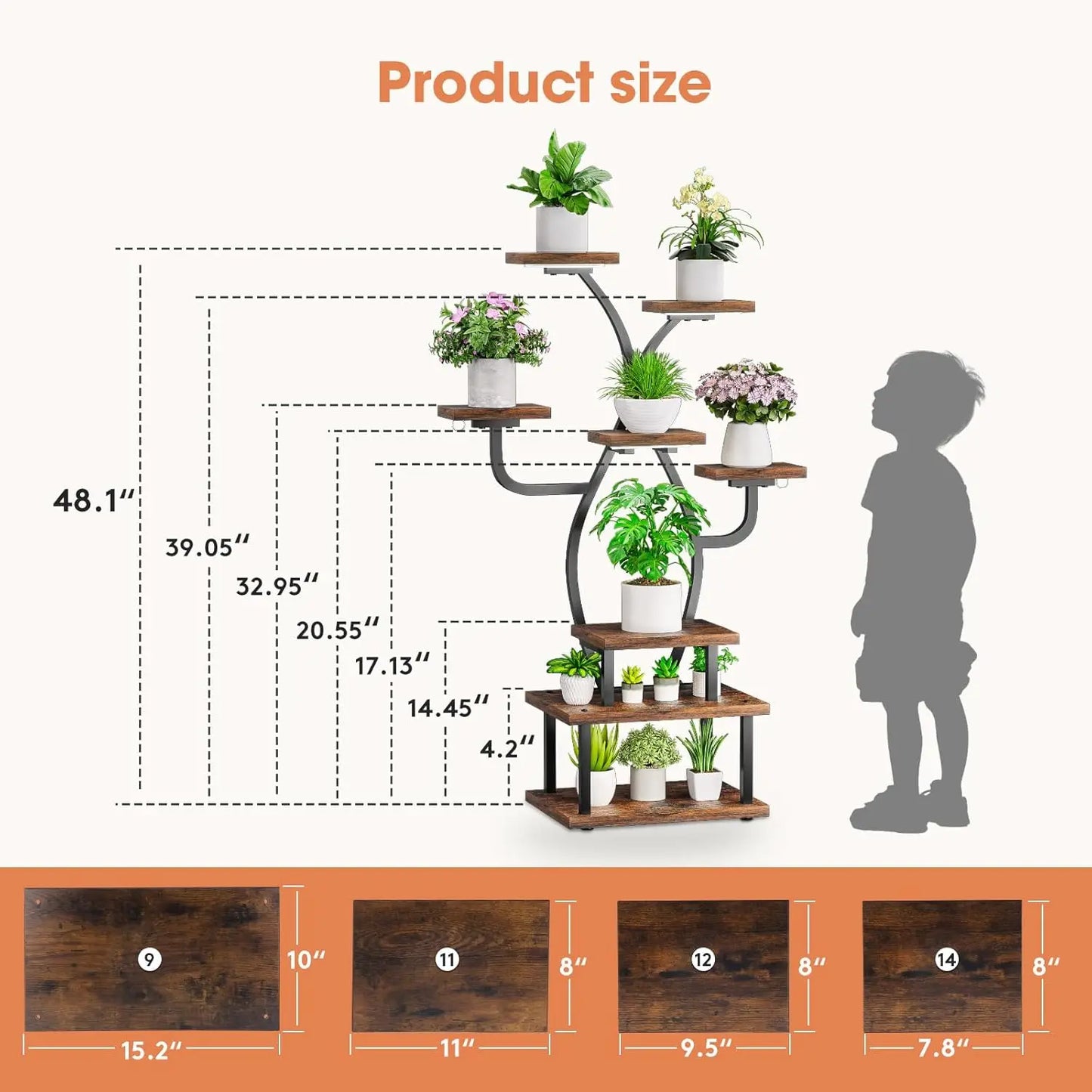 8-Tier Metal Plant Stand With Grow Light For Indoor Garden