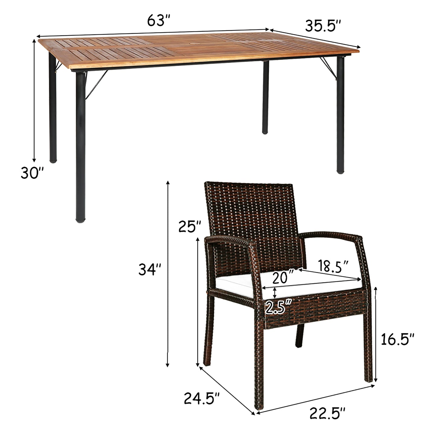 Homasis 7 Piece Patio Rattan Dining Set With Umbrella Hole
