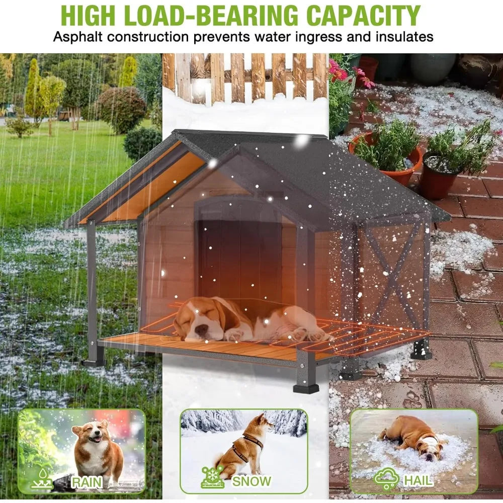 Heated Wooden Outdoor Dog House Kennel With Heating Pad
