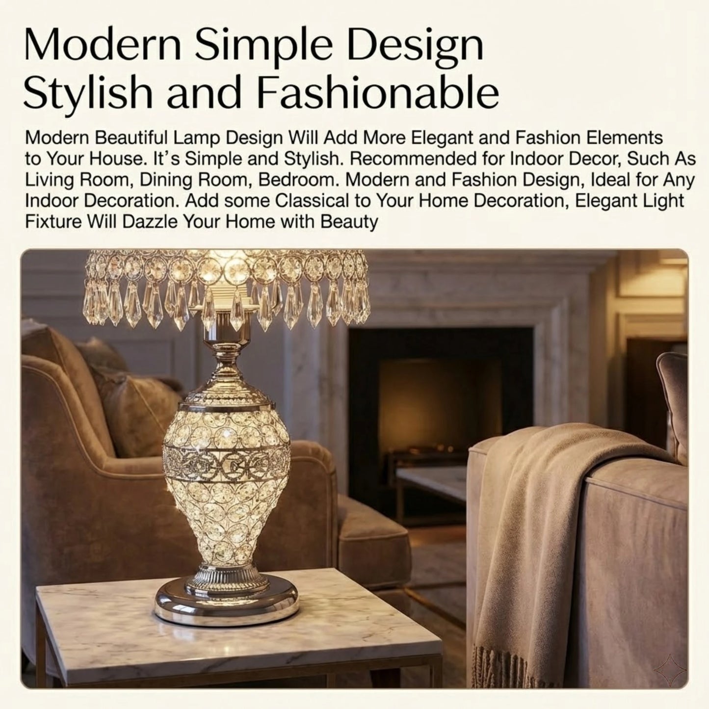 Crystal Table Lamp With Hanging Crystal Drops For Living Room