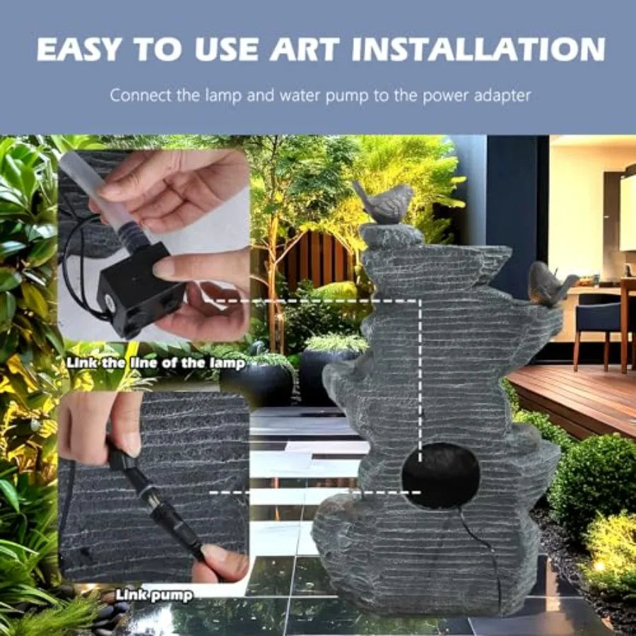 7 Tier Cascading Rock Water Fountain With LED Lights Outdoor