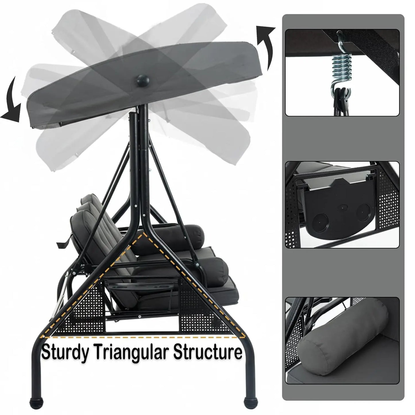 XIAOLANG Patio Swing With Canopy And Cup Holders Weather Resistant